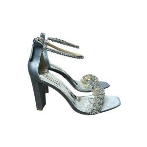 Badgley Mischka Blue Silver Rhinestone Heels Size 7.5 Embellished Ankle Strap